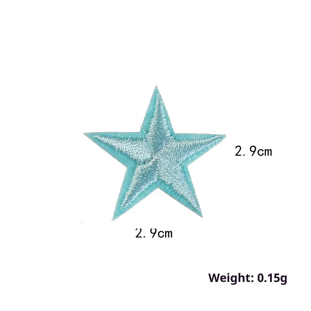 Colourful five-pointed star cloth embroidery labels for DIY clothing decoration.