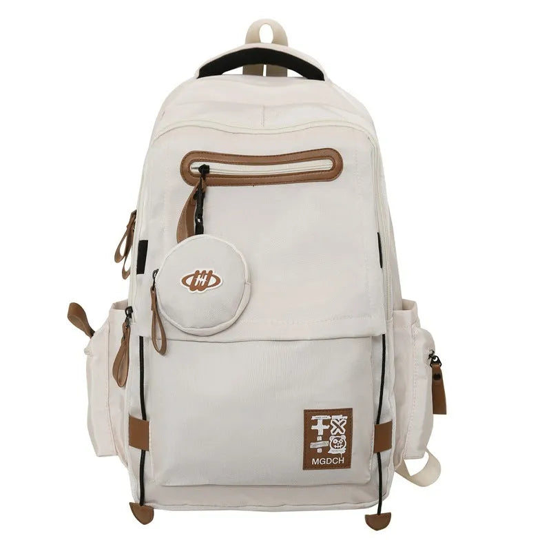 Large-capacity nylon backpack for middle school students with curved shoulder straps in street trend style