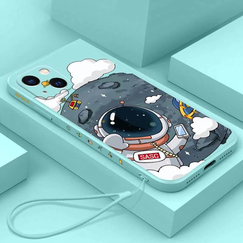 Rubik's Cube TPU phone case with side astronaut cartoon design for iPhone