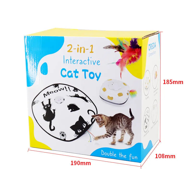 Electronic self-moving cat teaser toy with plastic construction measuring 19.8cm