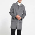 Men's wool reversible mid-length single-breasted baggy coat in black with wool lining