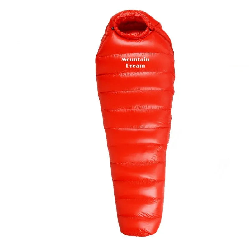 Ultralight mummy down-filled sleeping bag for adults, 400T nylon shell, white duck down fill, 210x80x50cm