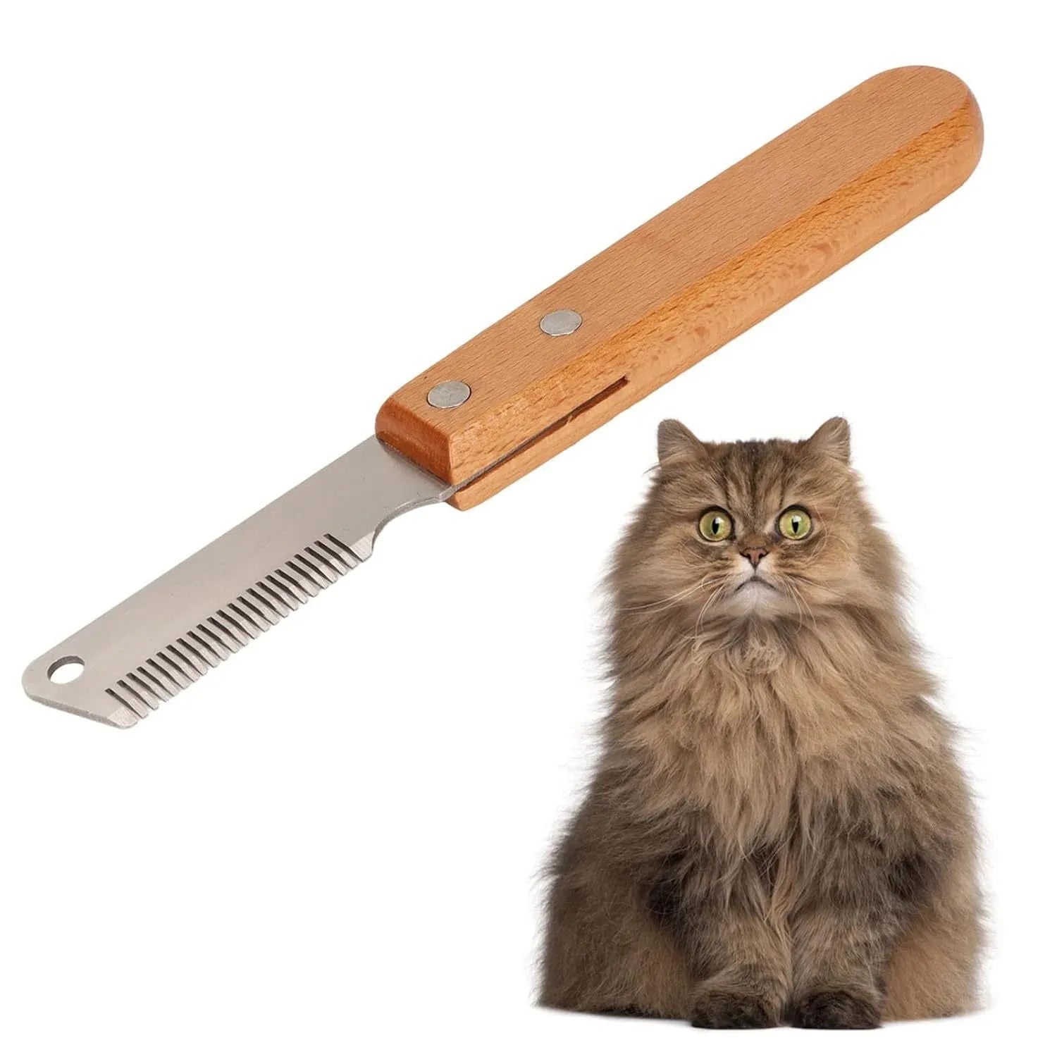 Pet stripping comb grooming tool with wood handle for cats and dogs