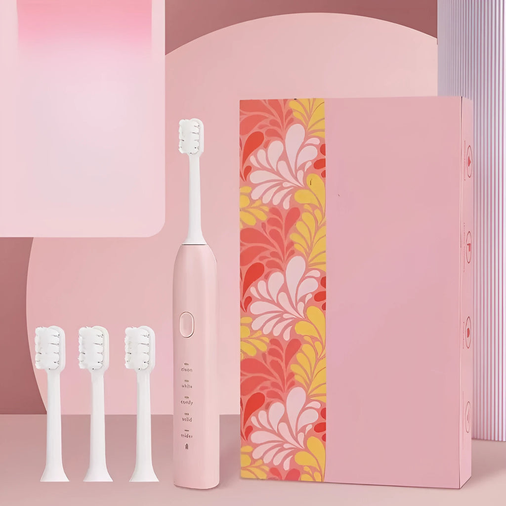 Small Yellow Duck rechargeable electric toothbrush in yellow, showing soft bristle head and USB port.
