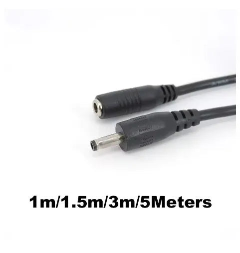 Black DC power cord with male to female plugs, copper core, 22AWG, for audio video use