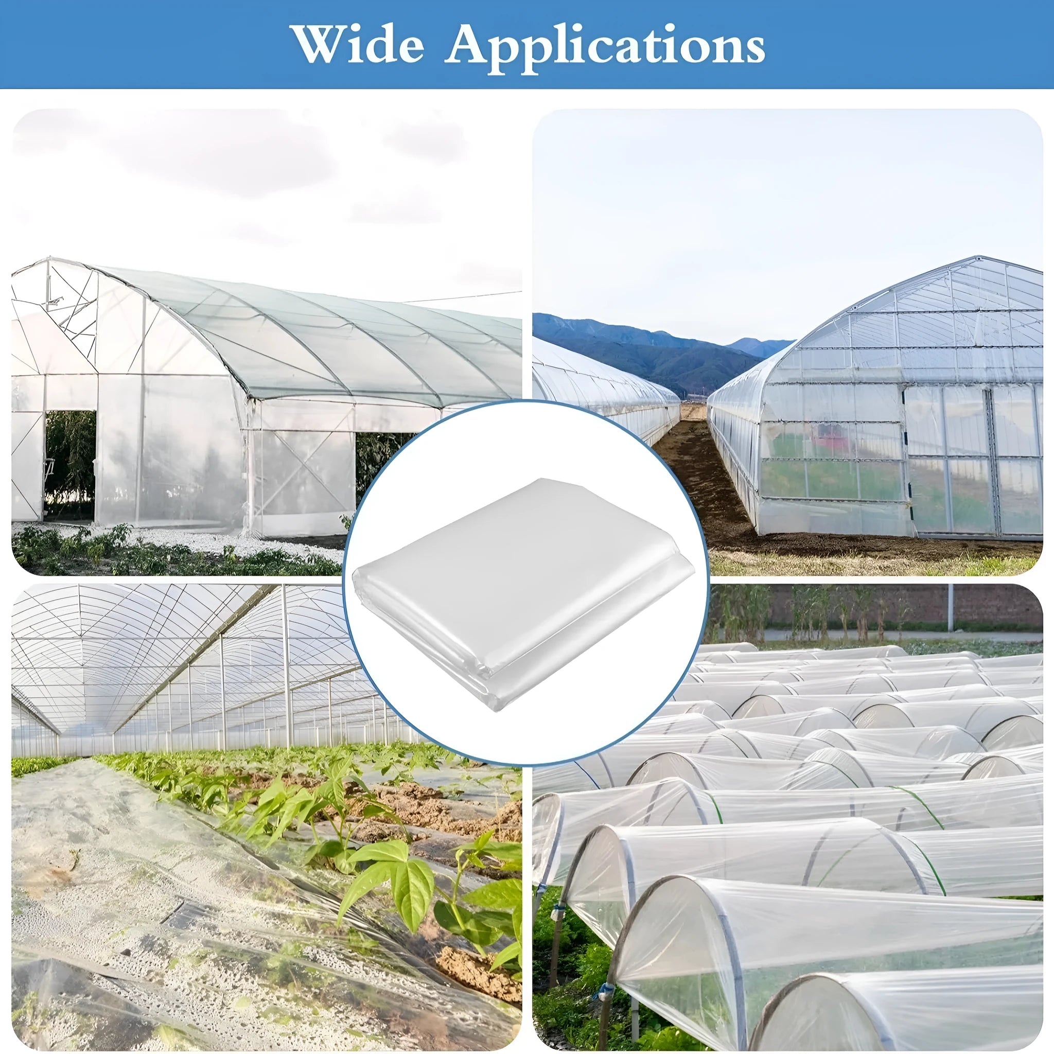 Roll of 4x8 metre plastic insulation film for vegetable shed cold protection.
