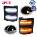 Ford F250 F350 F450 F550 3-grid LED front mirror lights with clear shell and yellow-white running water mode