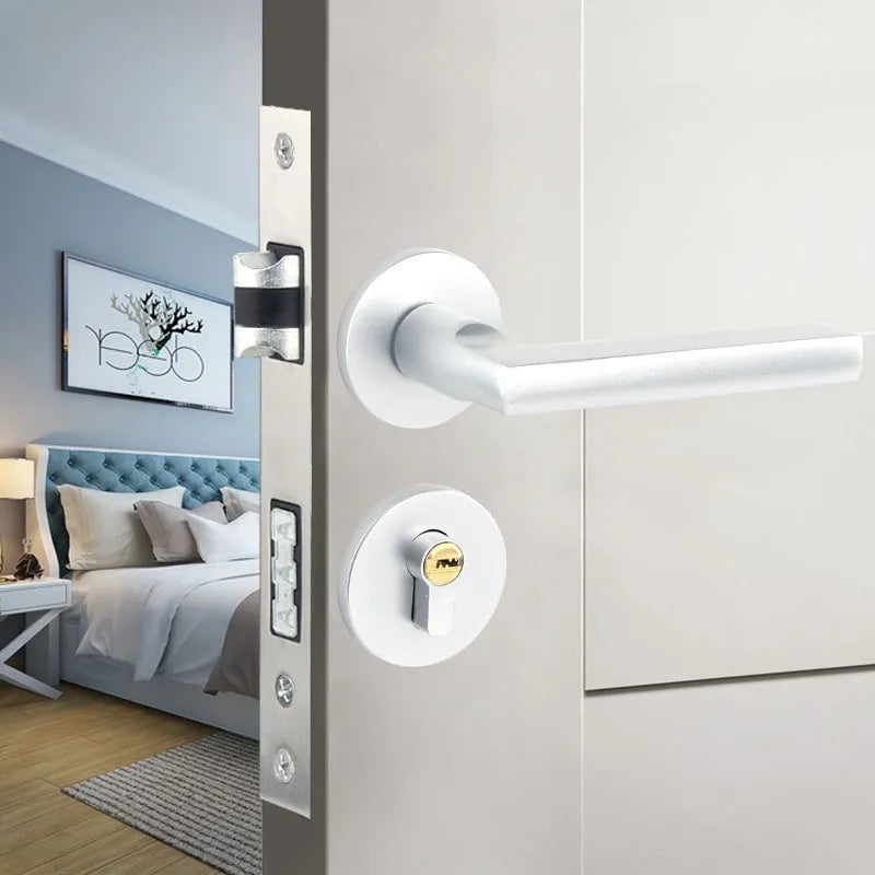 Aluminium split magnetic door lock handle for timber doors in black and silver finish.