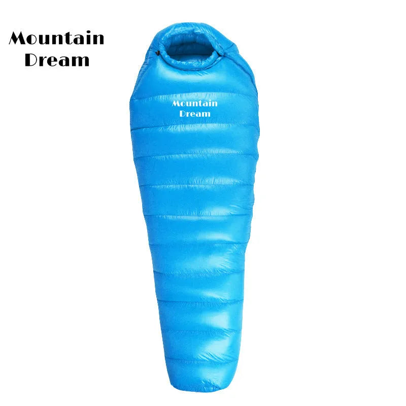 Ultralight mummy down-filled sleeping bag for adults, 400T nylon shell, white duck down fill, 210x80x50cm