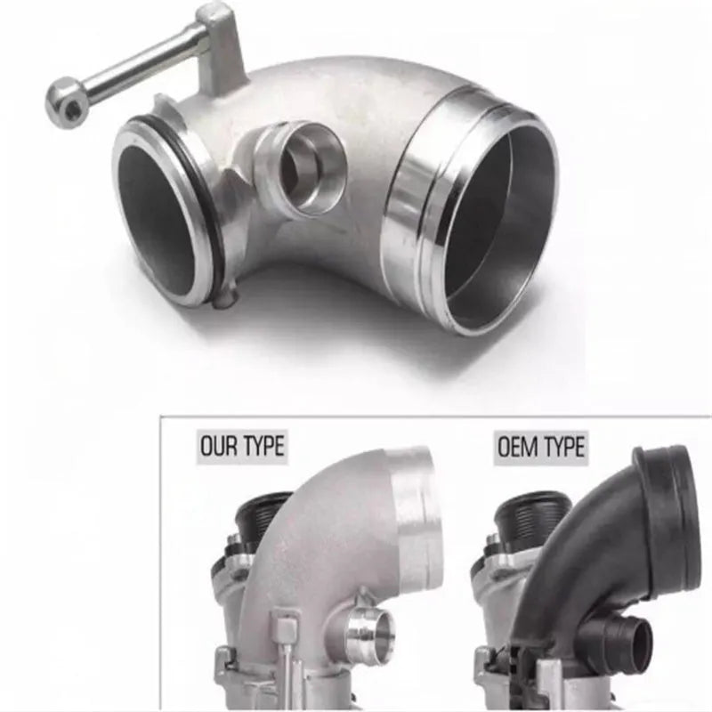 Aluminium alloy 90 degree turbine tube elbow for lateral engine turbo applications