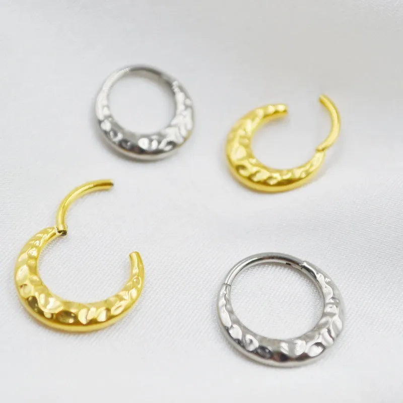 Titanium alloy concave-convex carved nose ring in gold or silver colour with ASTM F136 certification