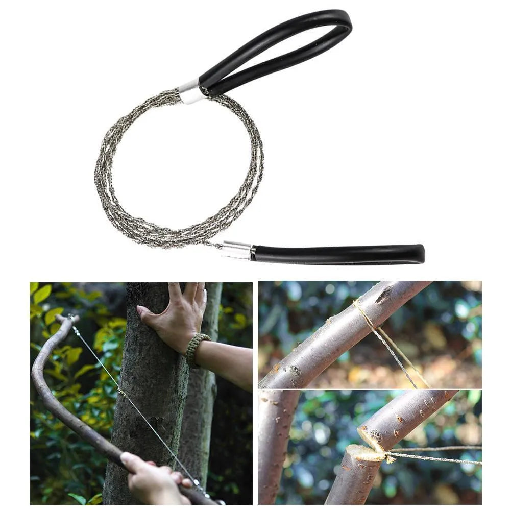 Manual cutting chain saw with handle and wire rope for garden pruning