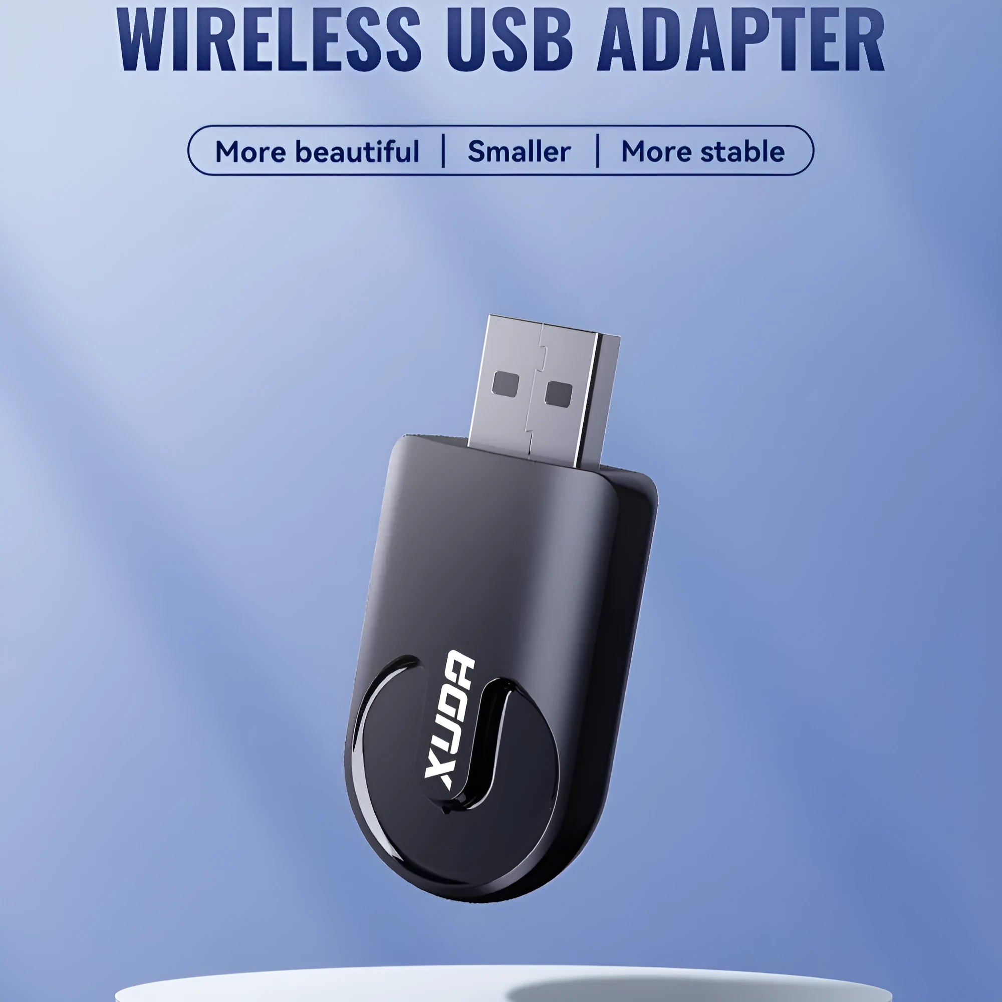 Small black Carplay USB wireless data adapter dongle on a car dashboard