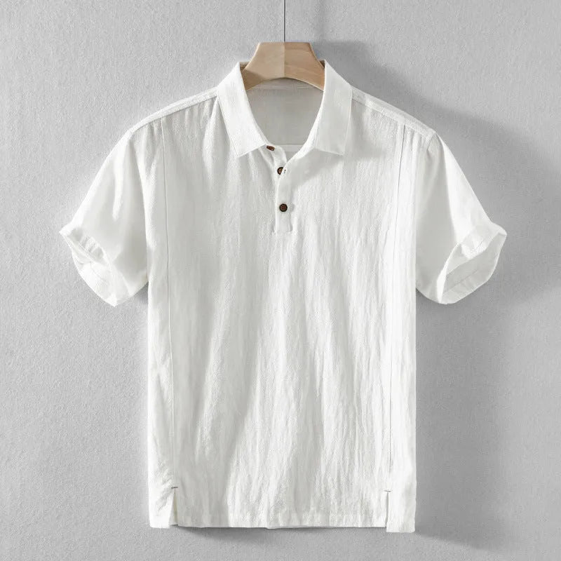 Men's loose fit casual shirt in linen blend fabric, shown in a solid colour.