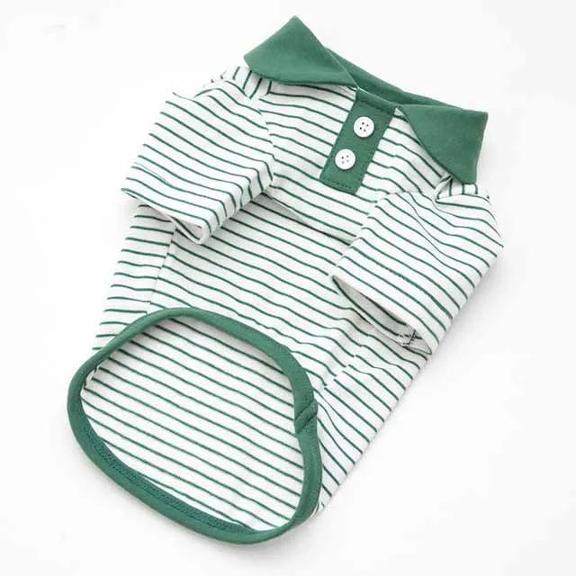 Pet colour striped polo shirt in cotton spandex blend with red stripes, available in multiple sizes for dogs and cats