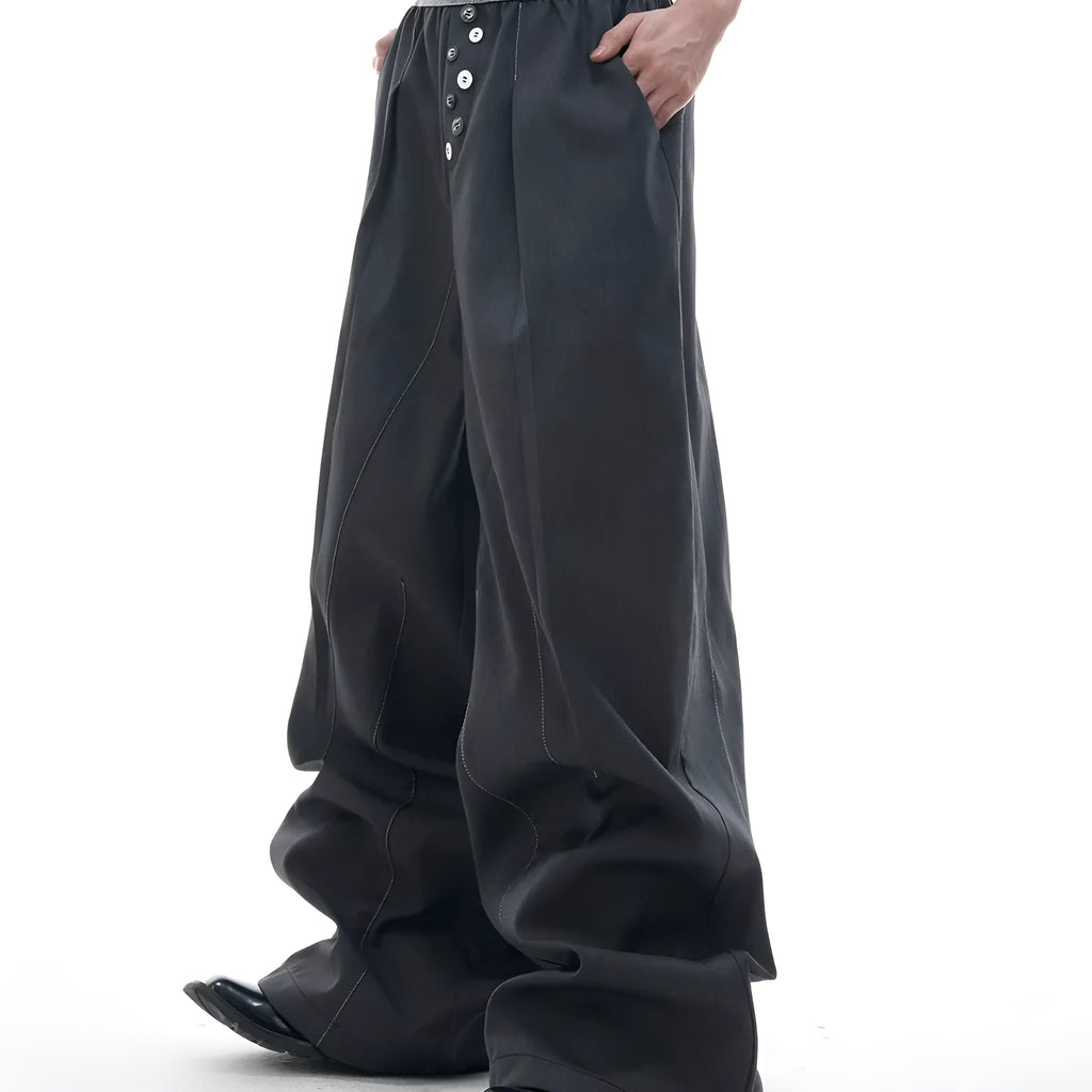 Drooping straight suit pants with button open line design and high waist in black colour