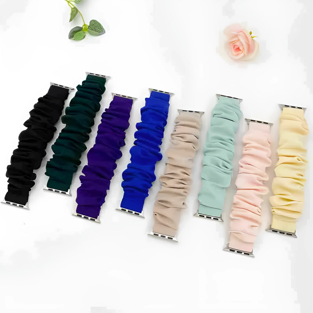 Soft silk satin replacement watch strap for Apple Watch in eight colours, 20mm to 45mm sizes