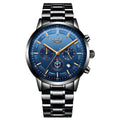 Men's waterproof quartz sports watch with 12mm case in black and rose red gold colour