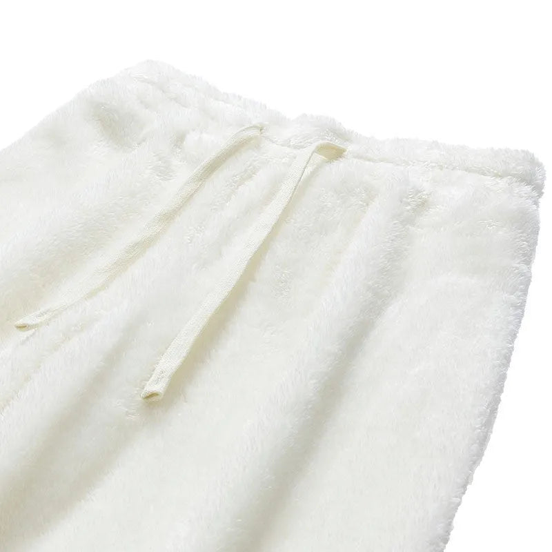Plus size women's winter coral fleece hooded pajama set in white with heavy velvet lining and zipper