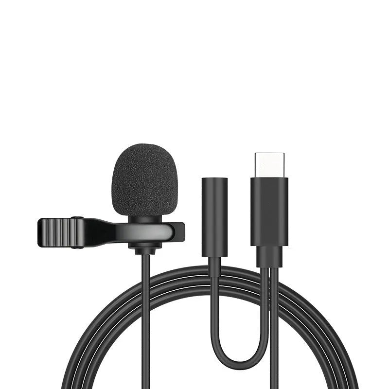 Silver lavalier clip microphone with 3.5mm plug and 1.5m black TPE cable for Apple devices