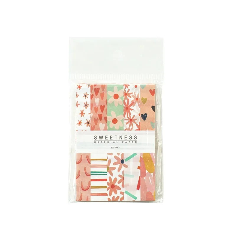 Pack of 50 retro dessert-themed collage note papers in ten colours including caramel puff and blueberry wood sauce.