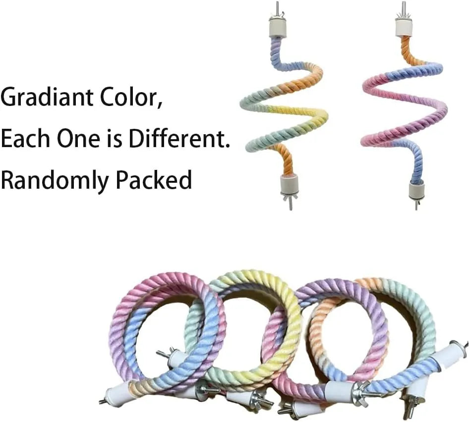 Gradient colour bird rope perch with U-shape and circular swing on a cage