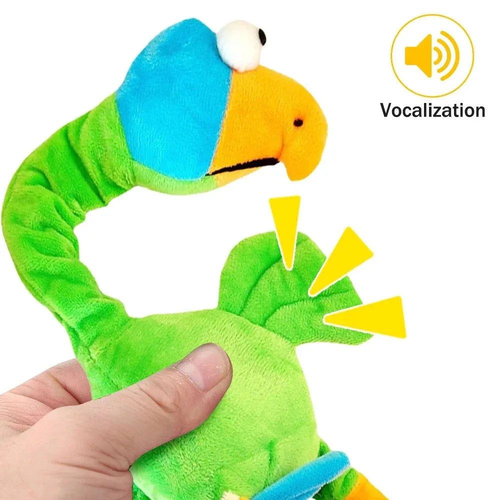 Squeaky screaming chicken dog chew toy in black, green, and orange rubber.