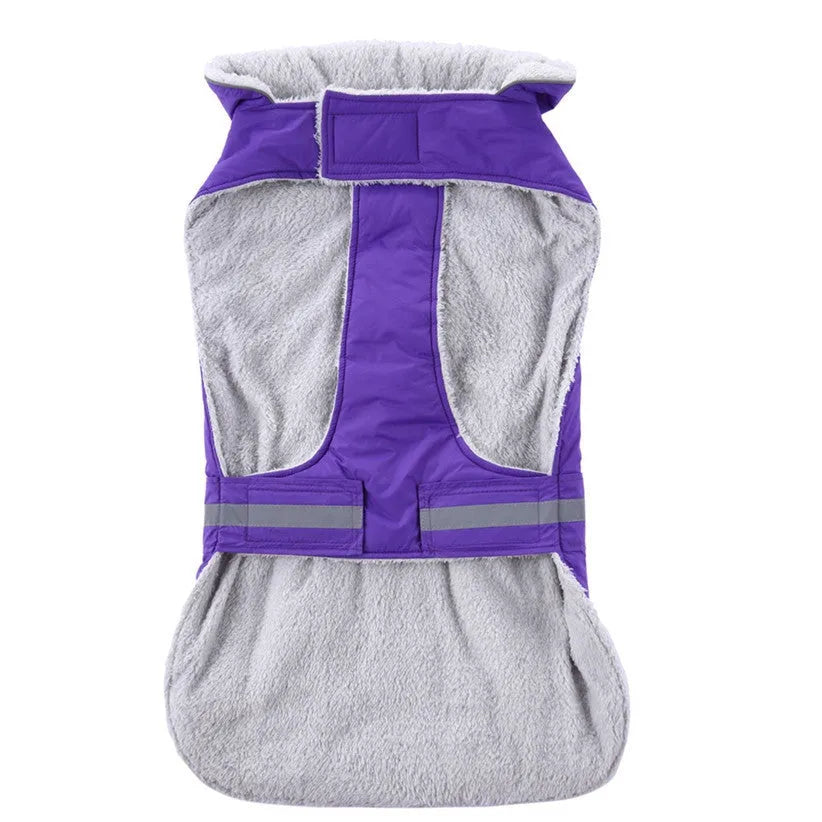 Reflective pet coat for dogs, cotton polyester blend, pink or purple, five sizes from S to XXL for night visibility