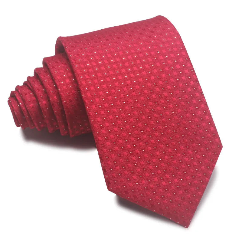 8cm wide red black and blue striped polyester jacquard business tie for men