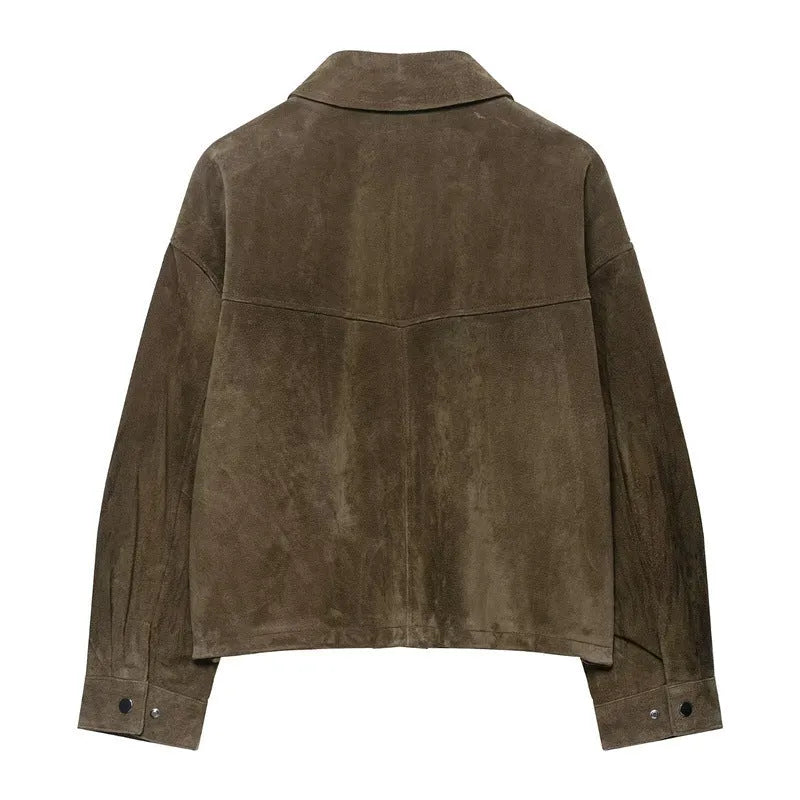 Women's medium thickness PU jacket in picture colour with regular fit, Japanese Korean casual style