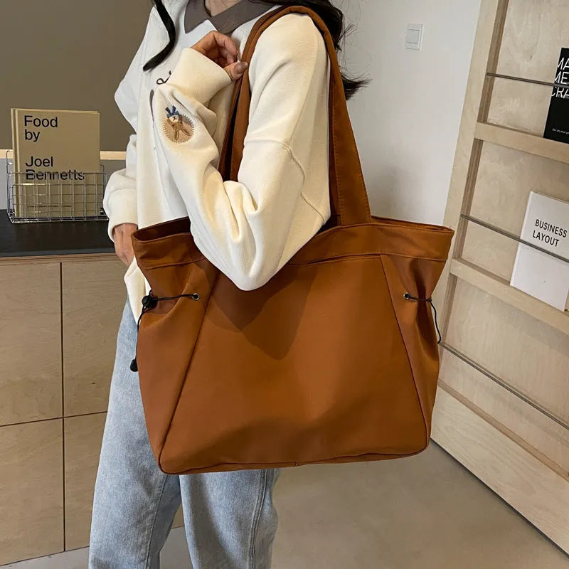 Soft Oxford cloth folding shoulder tote bag in street style colours including black, brown and grey