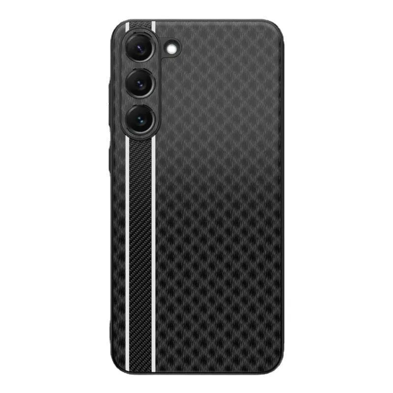 Ultra-thin carbon fibre plain leather phone case back cover for Samsung S24 with black stripe pattern