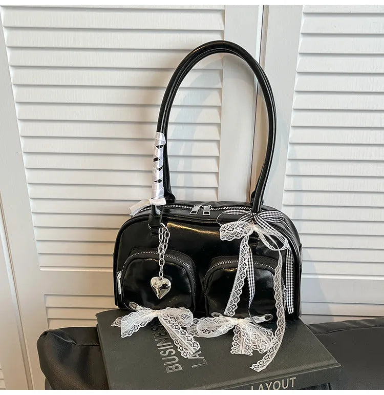 Soft PU casual shoulder bag with large capacity and mobile phone compartment in four colour options