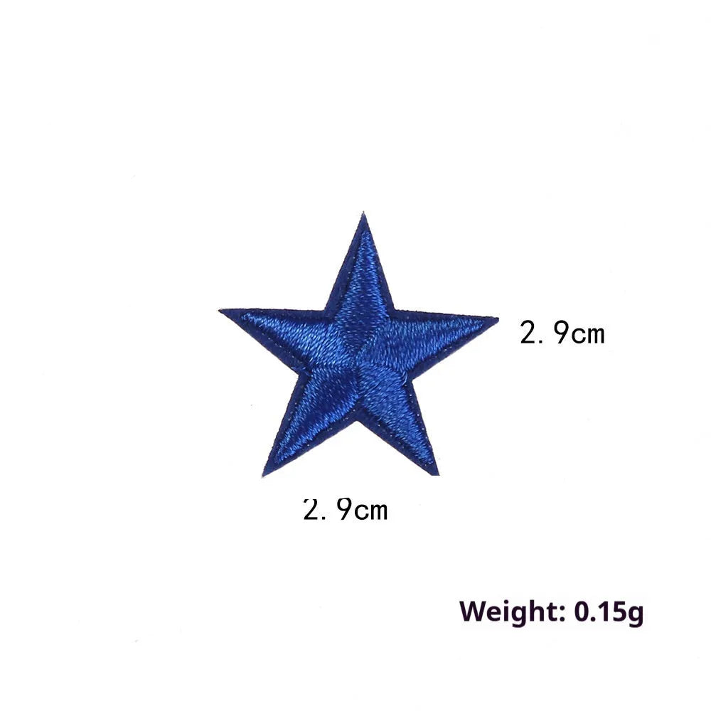Colourful five-pointed star cloth embroidery labels for DIY clothing decoration.
