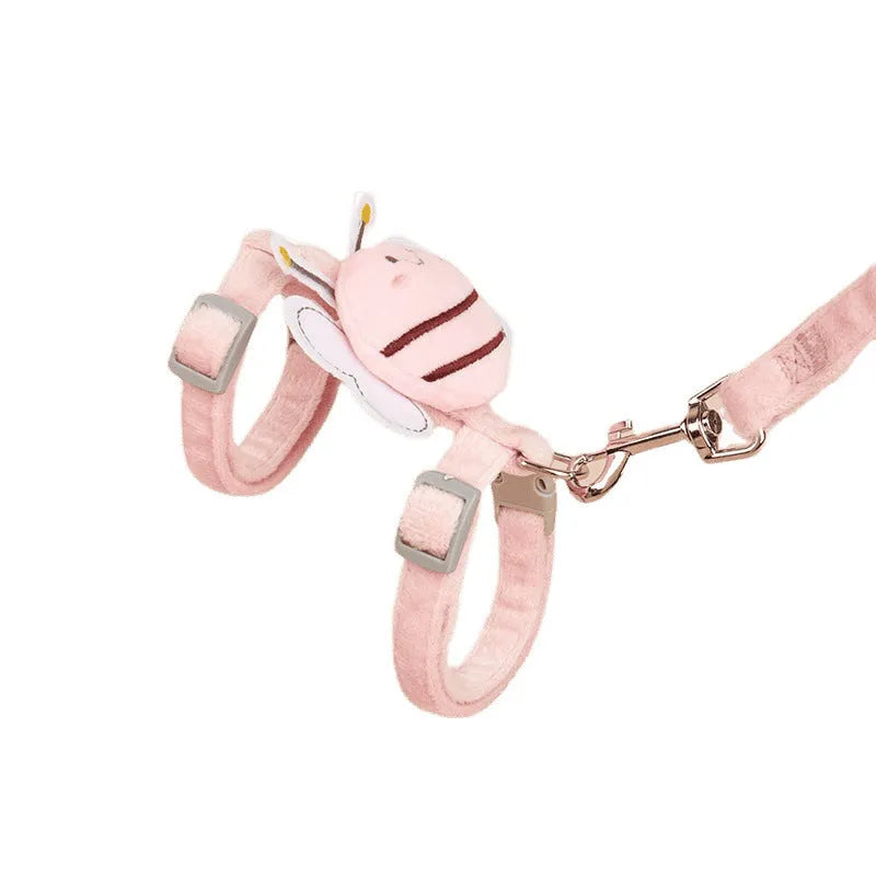 Teddy bee shaped adjustable cat rope leash in polyester material