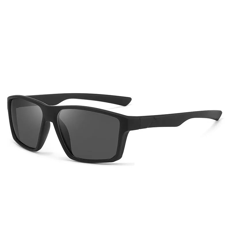 UV protection polarized sunglasses with quadrilateral frame in black frame and ice blue lenses
