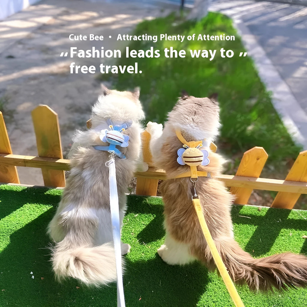 Teddy bee shaped adjustable cat rope leash in polyester material