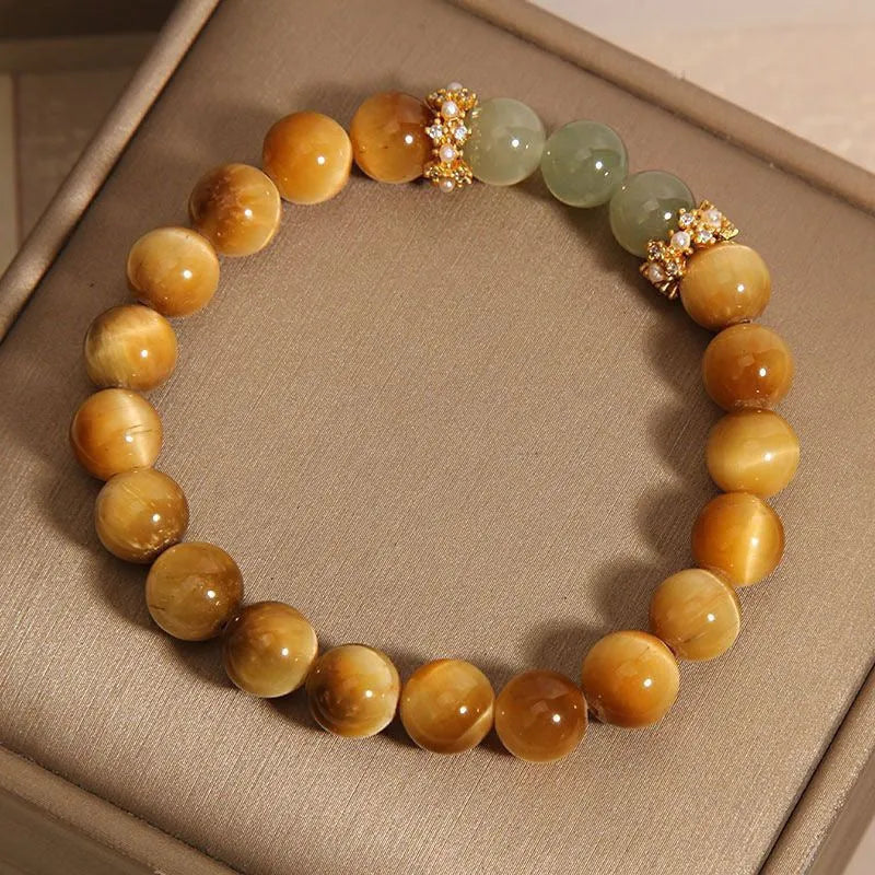 Natural yellow tiger's eye Hetian jade bracelet with U-shaped design and diamond treatment
