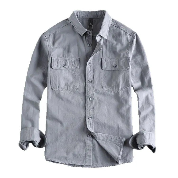 Men's loose fit long sleeve shirt overalls in cardigan style with polyester construction
