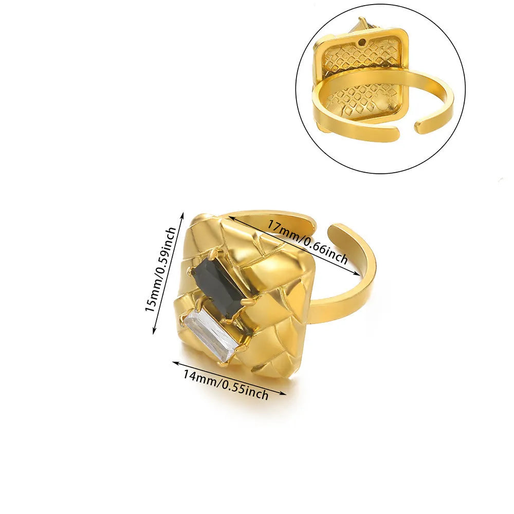 Stainless steel pearl zircon ring for women, adjustable opening, electroplating finish, European American style, colour JZ7336