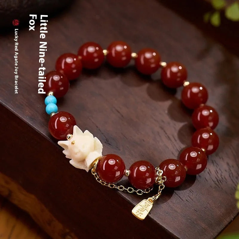 Hongyun round beads 10mm red agate ivory nut Fengjiu bracelet women's retro style