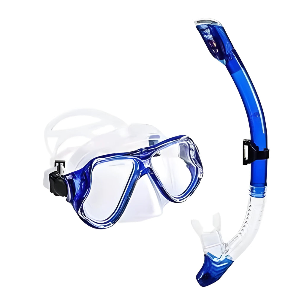 Diving goggles with transparent anti-fog lens and coloured PC frame with silicone strap