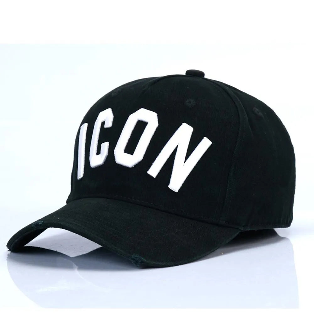 Cotton baseball cap with embroidered letters, dome top, available in black blue red colours