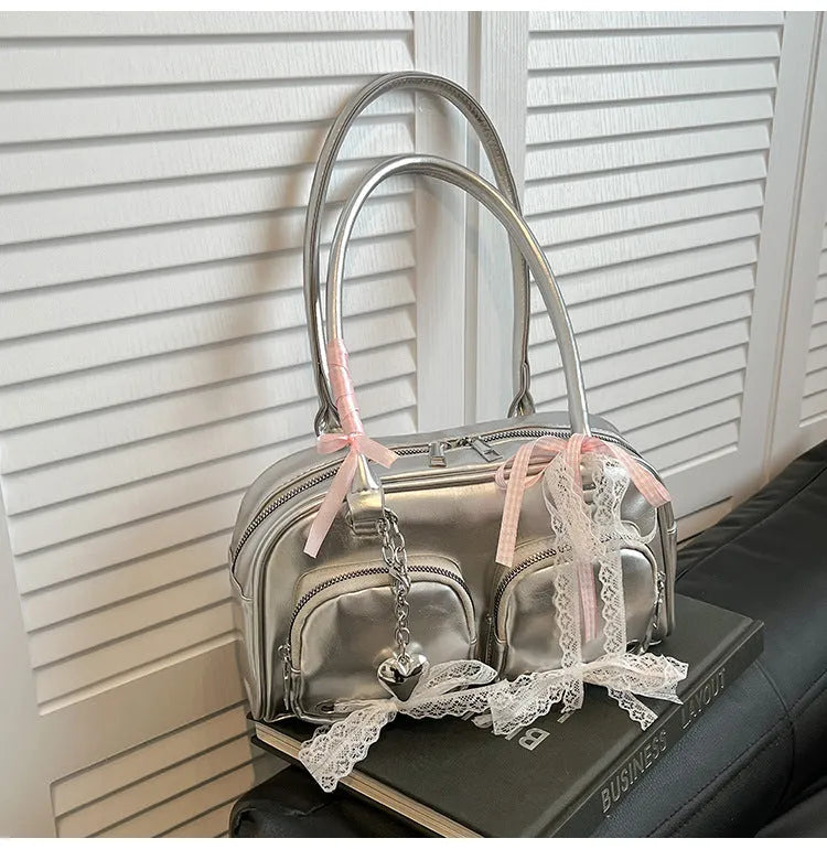 Soft PU casual shoulder bag with large capacity and mobile phone compartment in four colour options