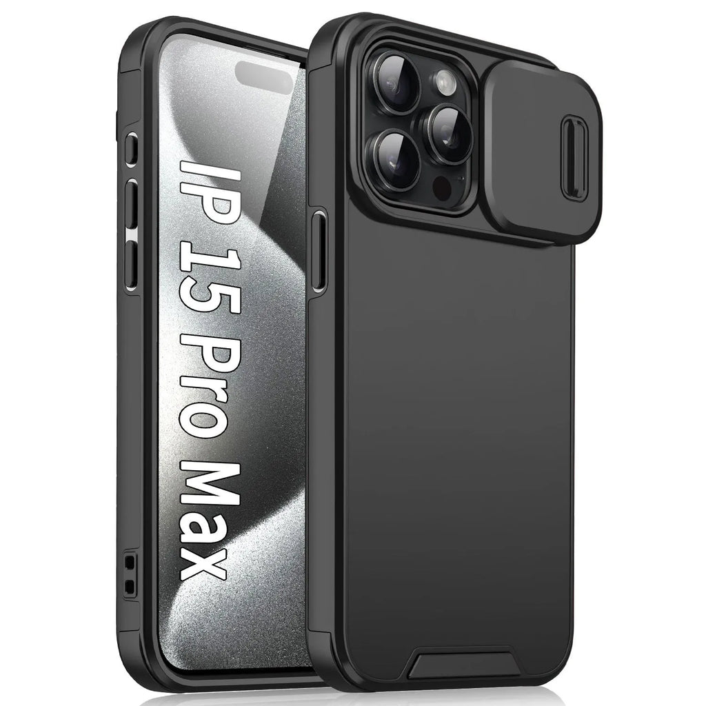 Frosted TPU PC sliding window phone case in black, compatible with iPhone 14 Pro Max