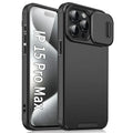 Frosted TPU PC sliding window phone case in black, compatible with iPhone 14 Pro Max