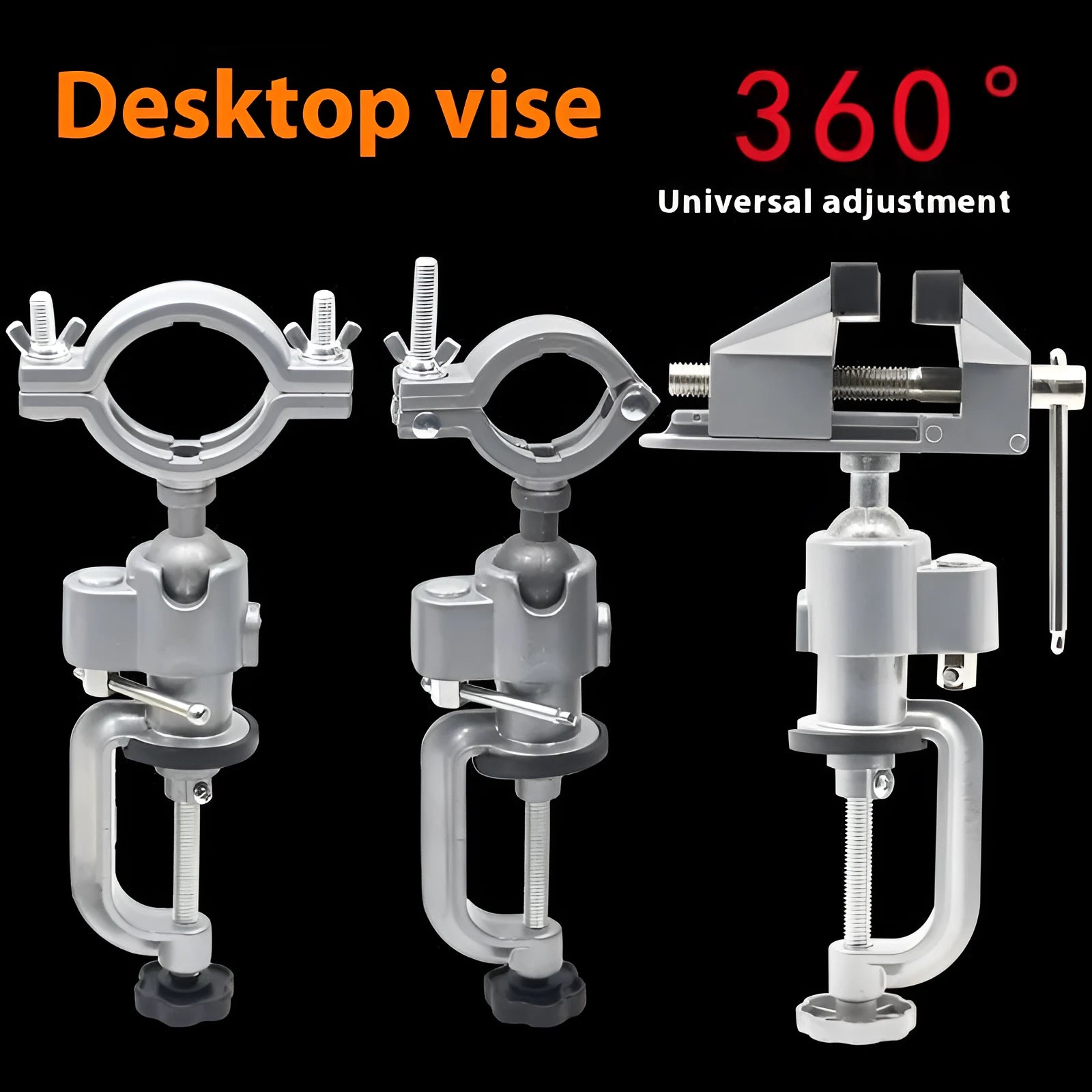360-degree rotating bracket-type bench vise in tungsten steel with clamp-on design