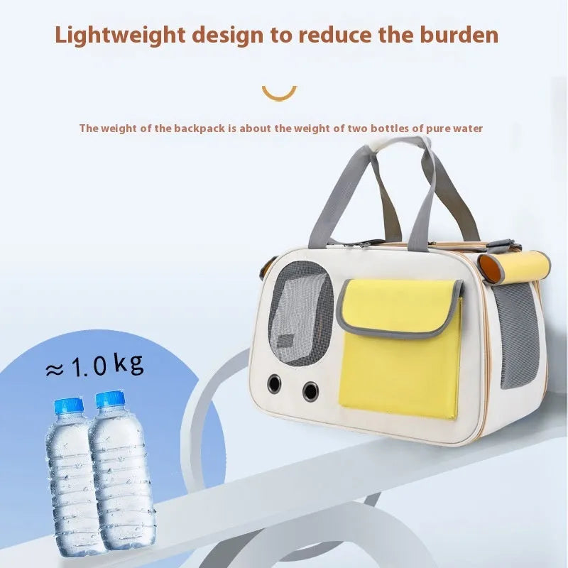 Foldable single shoulder pet carrier backpack in canvas material shown in black colour