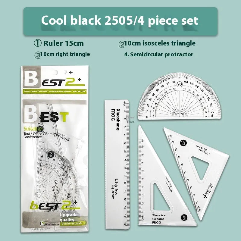 Youpai transparent acrylic drawing ruler set showing square, protractor, and rulers for geometric drawing