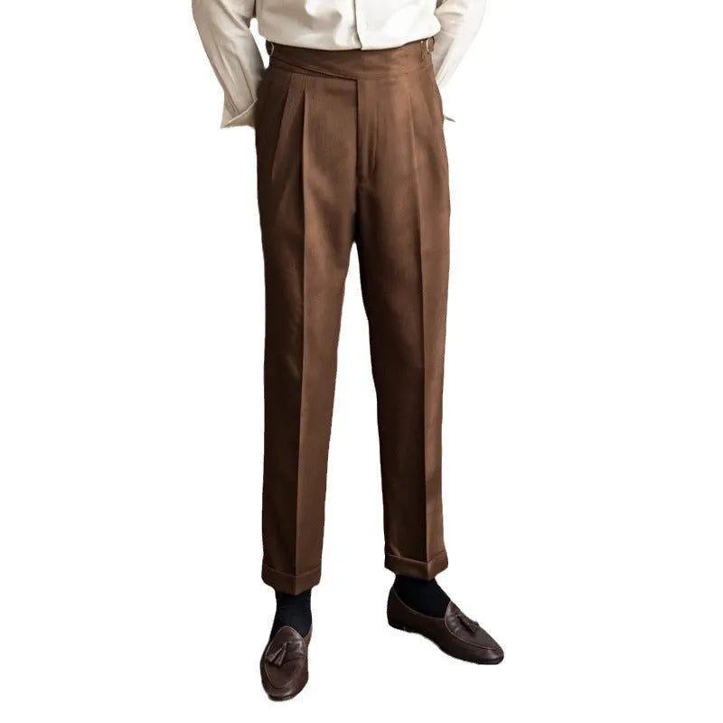 Men's high waist straight casual trousers in polyester available in multiple colours